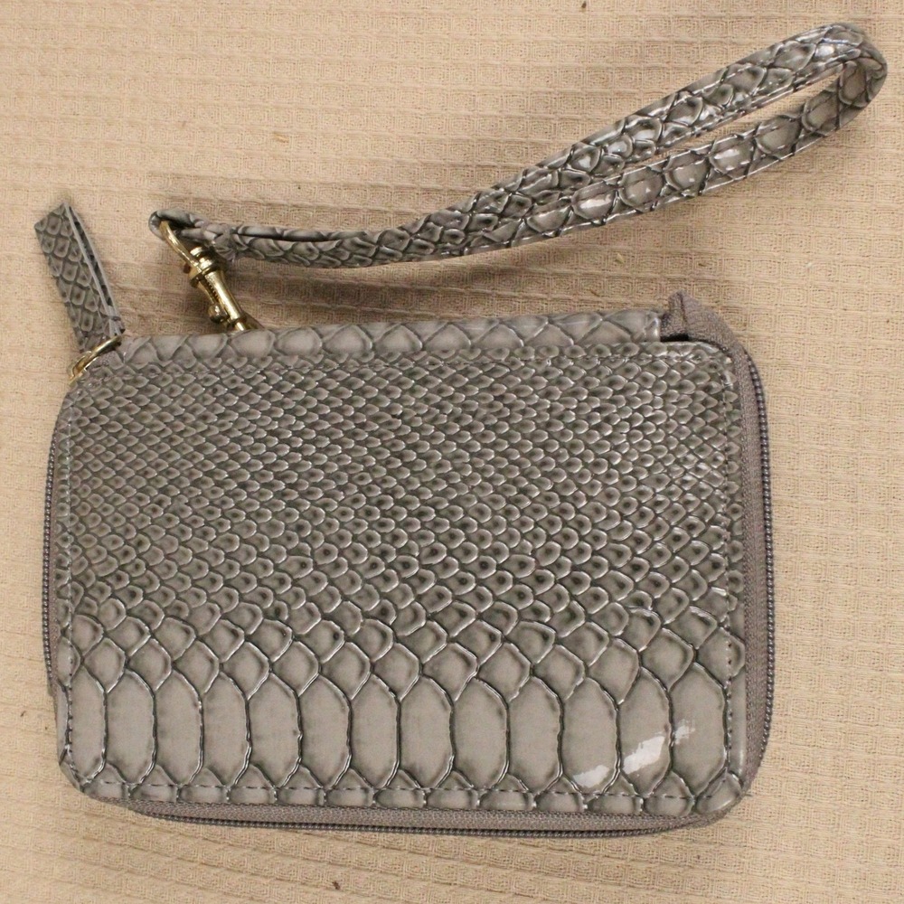 Gray Snakeskin Embossed Wristlet Wallet Phone Case Minimalist Streetwear Small